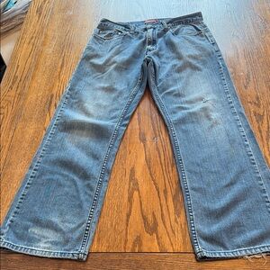 Vintage Perry Ellis Jeans 33x30 Faded Distressed 90s Denim Straight Leg Grunge